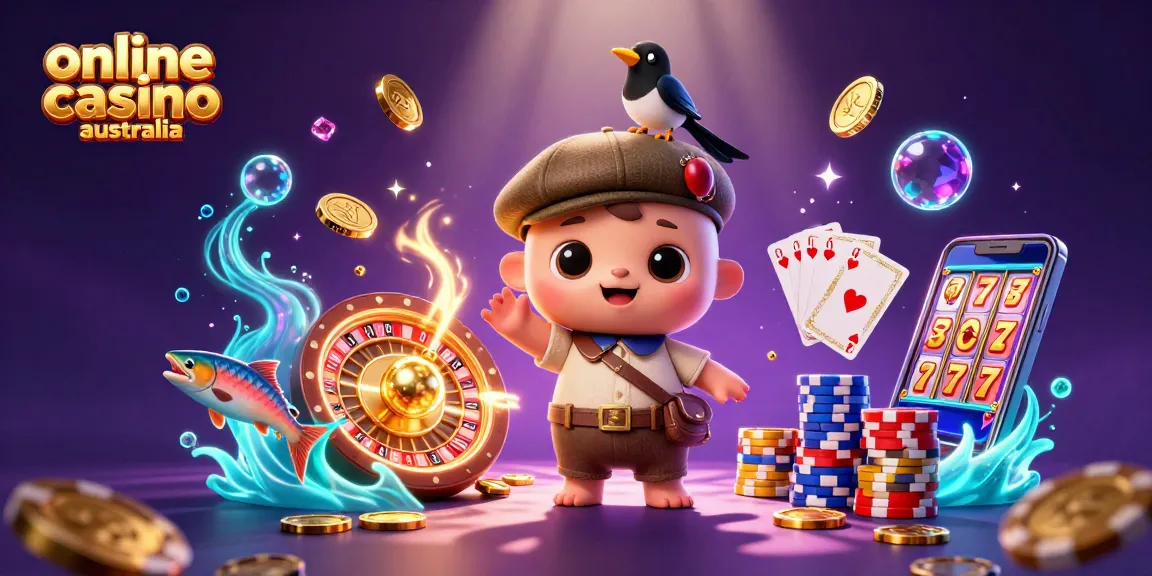Experience the thrill of online casino Australia with playful Nessie surrounded by winning elements.